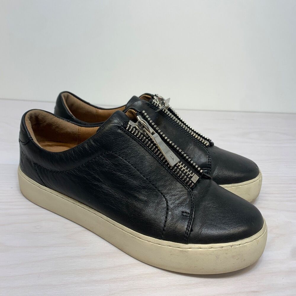 Frye Lena Low Top Platform Zipper Leather Sneakers 7.5M‎ Black Slip On Shoes
